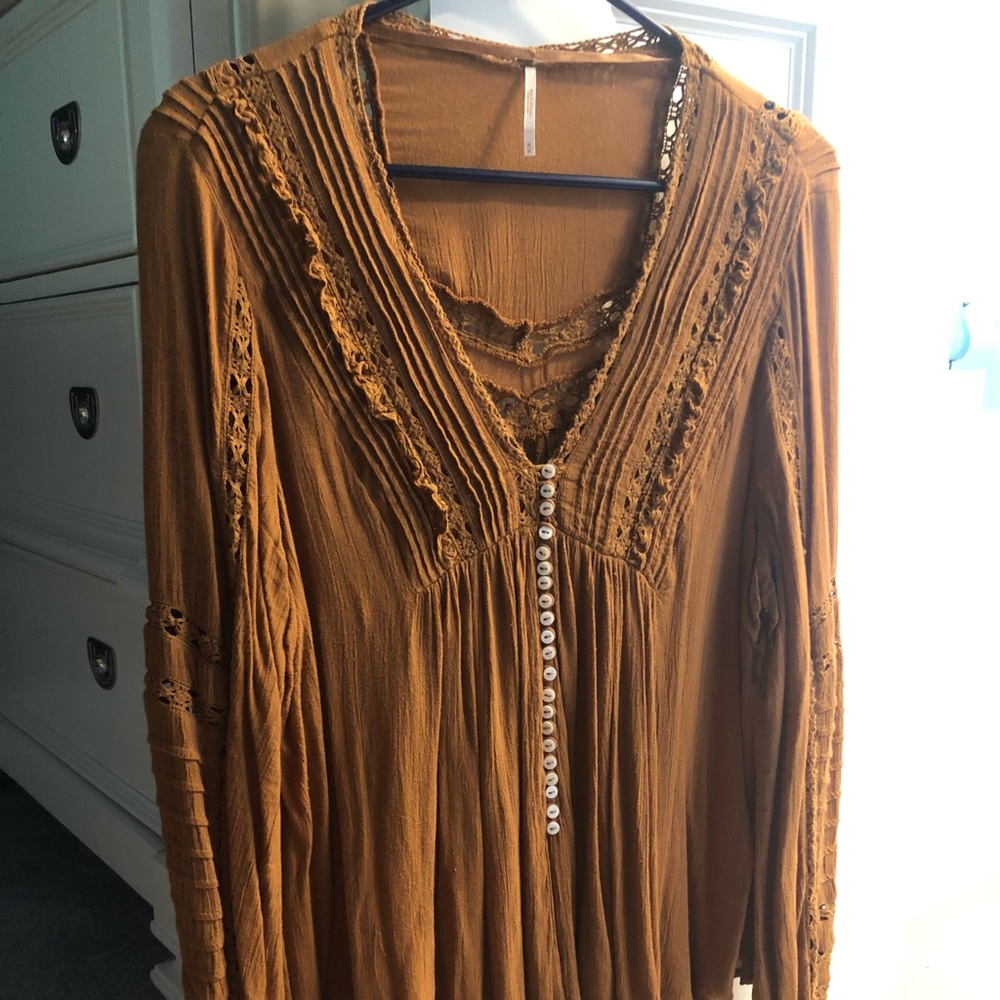 Free people Rust lacy button down shirt
